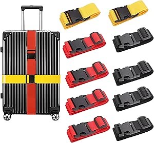 Adjustable Luggage Straps, 10 Pack, TSA Approved, Suitcase Belts with Buckle Closure, Travel Packing Security Straps