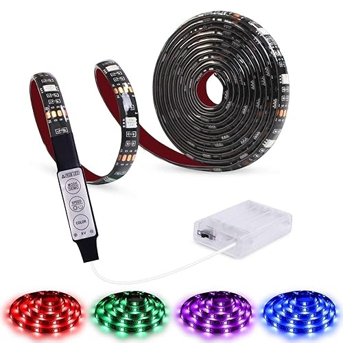 abtong Battery Powered Led Strip Lights RGB with Mini Controller Waterproof Led Rope Lights Battery Operated Led Li