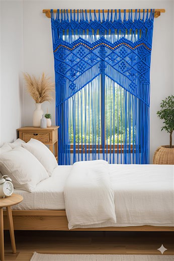 Macrame Boho Curtain | Macrame Door Curtain & Window Valance | Woven Wall Art Textile Wall Art | Rustic Farmhouse Home Decor - Etsy