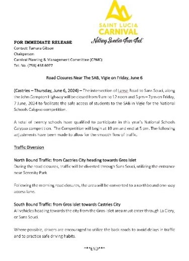 National Schools' Calypso Competition Traffic Management Plan . . #TrafficAlert #vyberadiosaintlucia #vyberadio #educateandentertain #education #entertainment #entertainandeducate #dailypost #vybeentertainment | Vybe Radio