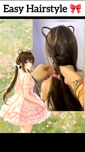 Cute Double Braid Pigtails with Bow Clips | Easy Kawaii Hairstyle for Girls 🎀#CutePigtails #fyp #yt
