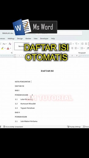 membuat daftar isi otomatis #microsoftword #belajarngetik #belajarexcel #belajarkomputer #tutorialkomputer | AM Tutorial