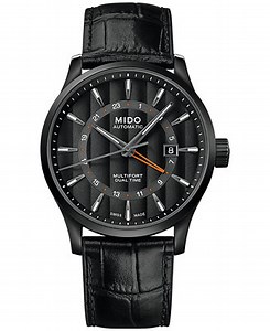 Mido Men's Swiss Automatic Multifort Dual Time Black Leather Strap Watch 42mm - Macy's