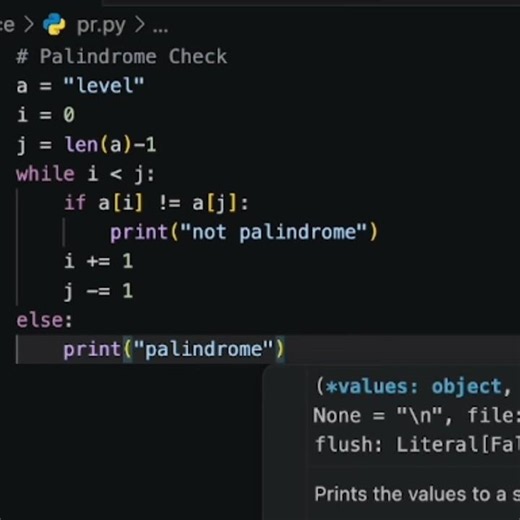 Palindrome Check ✅ #coding #python #programming #vscode #pythonprogramming