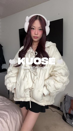 KUOSE Hooded Bow Puffer Jacket Try-On Review
