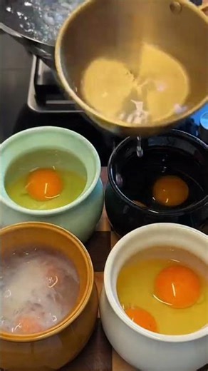 This is one way to pour hot water over an egg in a container.#food