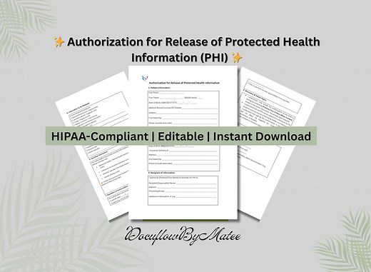 Editable HIPAA Authorization Form: Medical Records Release (PDF & Word) - Etsy