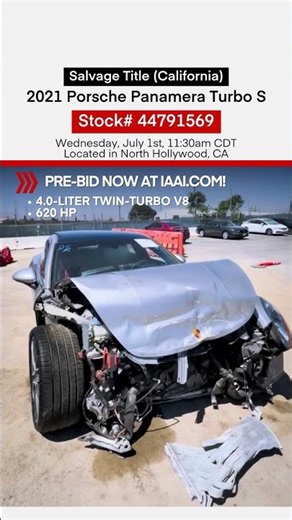 🚨😮Rebuilders! Here’s an opportunity to get your hands on this 2021 Porsche Panamera Turbo S! #iaai
