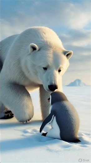 Polar Bear Saves Lost Baby Penguin 🐻🐧 | Emotional Animal Story #shorts