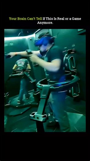 Explaining universe on Instagram: "Virtual reality has reached a point where the human brain can’t separate digital from real anymore. 🧠⚡ This system uses an omnidirectional treadmill that lets you run in any direction while staying completely in one place. A motion-tracking belt captures every step, sprint, twist, and turn in real time — translating your physical movement directly into the virtual world. No controllers. No teleportation. Just pure human motion synced to a digital reality. Your