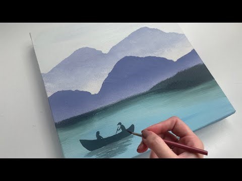 How to paint simple landscape with torn paper - Acrylic painting techniques for beginners - ASMR
