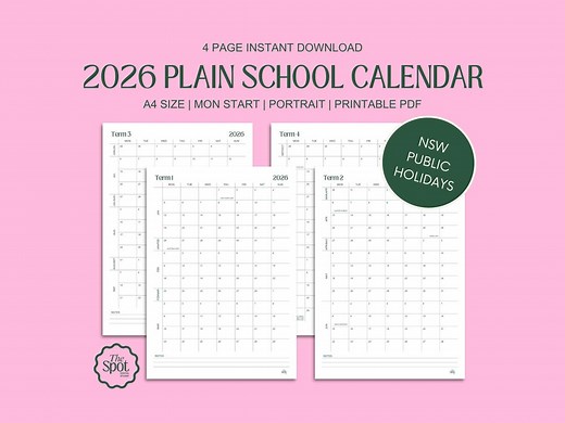 2026 Plain New South Wales School Calendar: Term Planner With NSW Public Holidays (printable PDF) - Etsy