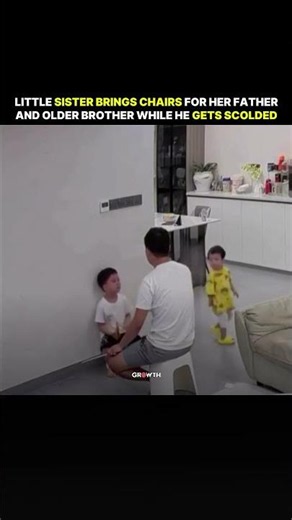 Little Sister Brings Chairs for Her Father and Older Brother While He Gets Scolded.