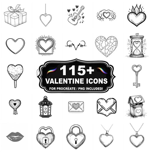 115+ Valentine Icons Procreate Stamps, Icons Png Bundle, Instant Download - Etsy