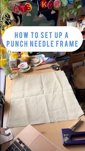 How to set up a #punchneedle wooden frame using a staple gun - #diy alternative!