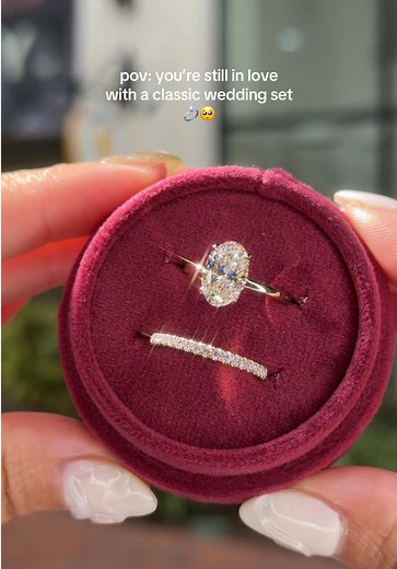 Classic Oval Engagement Ring & Pavé Band Wedding Set