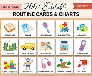 Editable Daily Routine Cards & Charts (boy), Toddler Routine Chart, Kids Visual Schedule, Chore Chart Checklist, Daily Rhythm, Printable PDF - Etsy