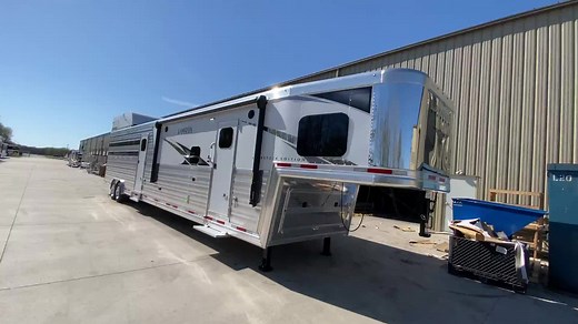 ✨LUXURY✨ Living Quarters Stock Combo! 🤩 This Bighorn Livestock Edition features 14’ living quarters, 16’ VERSATILE stock area, spacious mid-tack, center entertainment, bar with hanging bar stools, sofa and fridge in slide-out, and some 🔥 options. Customize your Lakota at LakotaTrailers.com/Dealers. #LTANewEra | Lakota Trailers