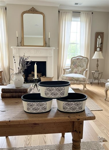 French Country Toile Basket Set, Shabby Chic Cottage Decor - Etsy