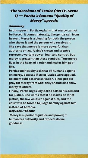 Quality of Mercy Summary | Merchant of Venice | Portia’s Quality of Mercy Speech | Shakespeare #yt