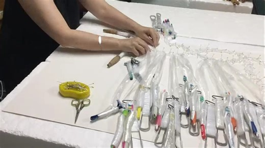 13K views · 150 reactions | Starting a new large scale bobbin lace piece made using thread I created using clear plastic packaging. Quite a change from working the fine Bucks Point piece, one extreme to the other! This work will be in a group exhibition with InterLace Oceania Contemporary lace Makers Group at Tamworth in February 2026. #lace #lacemaker #lacemaking #bobbinlace #bobbinlacemaking | Mary Elizabeth Barron | Facebook