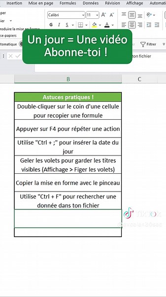 Tu dois utiliser toutes ces astuces ! #excel #apprendreexcel #microsoftexcel #apprendresurtiktok #tutoexcel #Excelen30Sec #exceltips #astuce