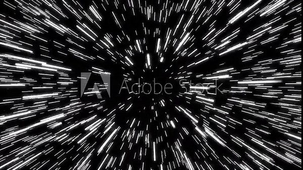 Warp speed effect. Accelerated flight through stars. Space jump.