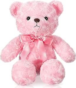 Foilswirl 16 Inches Girl's First Bear Plush Stuffed Cute Bear Soft with Bow Plush Animal Toys for Girl Girlfriend Baby Shower Birthday Gifts Valentine Gifts(Pink)