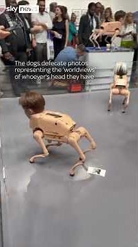 Billionaires' heads on photo-defecating robotic dogs art installation grabs attention