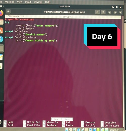 File Handling and Error Handling in Python in Linux through Ubuntu #python #engineering #learncoding #linuxubuntu #fyp