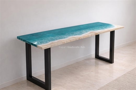 Ocean Epoxy Console Table, Beach Resin Entryway Table, Handmade Coastal Sofa Table, Blue Wave Hallway Table, Modern Luxury Narrow Table - Etsy
