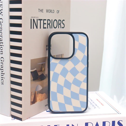 Custom Irregular Blue-white Checkerboard Pattern With Fine Glitter iPhone Case by Handmade - Etsy