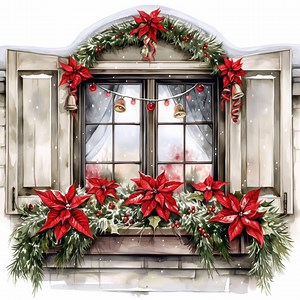 20 Vintage Christmas Window Clipart, Printable Watercolor Window Clipart, High Quality Jpgs, Digital Download, Paper Craft, Junk Journals - Etsy