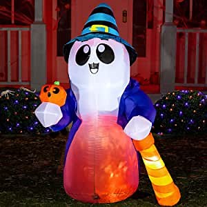 Joiedomi 6FT Tall Halloween Inflatable Wizard Ghost Inflatable with Swirling Fire Light and Pumpkin, Blow Up Inflatables with Build-in LEDs for Halloween Indoor, Outdoor, Yard, Garden, Lawn Decor