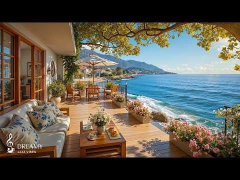 Peaceful April Spring Morning by the Beach | Gentle Jazz & Ocean Waves for Relaxation And Focus