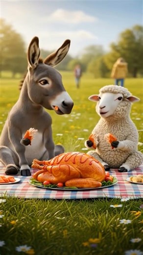 “The Donkey and the Sheep Eating Meat” 🐴🐑🍖