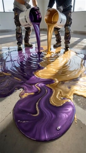 Wait for that glow up at the end... 🟪✨ Rate this purple & gold marble floor 1-10! ⬇️ #satisfying