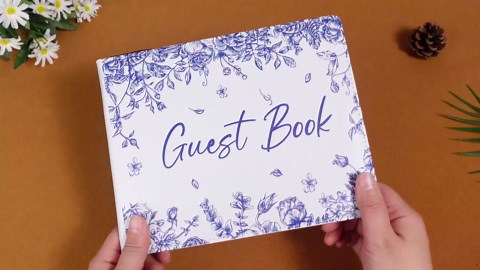 Panelee Wedding Guest Book with Pen Set Elegant Guest Sign in Books Bridal Shower Guestbook Beautiful Guest Book Wedding Reception Guestbook for Wedding (Flower, Blue)