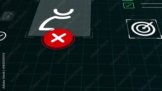 Perspective view of a security interface displaying green verification checkmarks and target icons for access control.