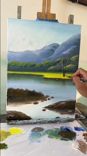 Full Spring Landscape Painting Between Mountains & River 🌸🏔️ | Acrylic Art #shorts