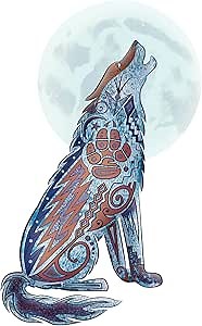 Southwestern Wolf Wall Decal, Native American Art, Removable Vinyl Sticker, Peel and Stick Wall Mural, Kids Room Decor, Wildlife Designs