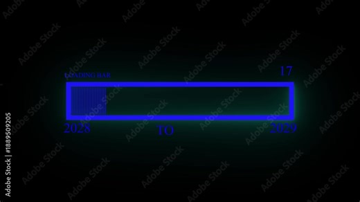 Futuristic simple loading bar 2028 to 2029 progress animation