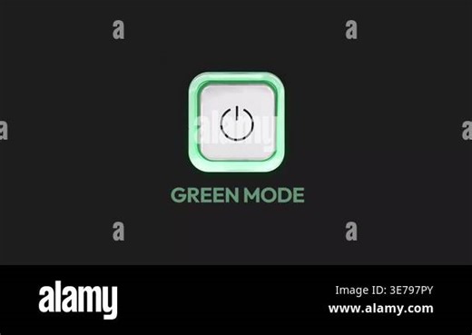 Power button icon representing eco-friendly technology on black background for sustainability and energy efficiency Stock Video Footage - Alamy