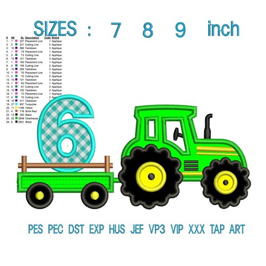 Tractor 6th Birthday Farm Embroidery Design | Boy Shirt Applique File | PES DST EXP Jef - Etsy