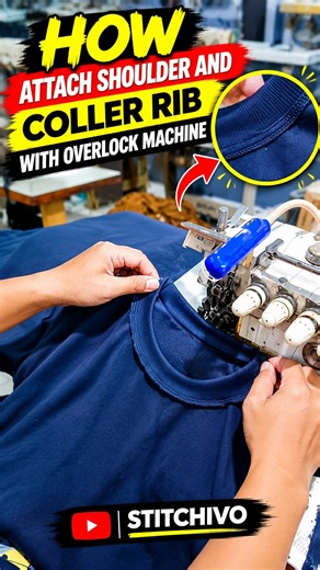 How to Attach Shoulder & Collar Rib with Overlock Machine #Shorts