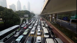 Traffic Jam and pollution in Beijing city center in China