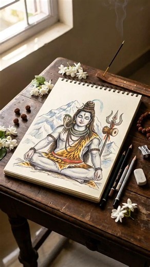 Lord Shiva Colored Pencil Drawing in Sketchbook | Realistic Handmade Mahadev Artwork