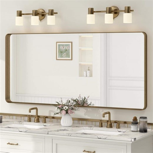Reviews for EbikeBC 60 in. W x 28 in. H Rectangular Tempered Glass and Aluminum Alloy Framed Wall Bathroom Vanity Mirror in Brushed Bronze | Pg 2 - The Home Depot