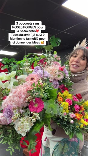 3 bouquets sans ROSES ROUGES pour la St-Valentin❤️ Tu es du style 1,2 ou 3 ? Mentionne ta moitié pour lui donner des idées 🥰 #fleuriste #fleurs #flowers #saintvalentin #bouquet