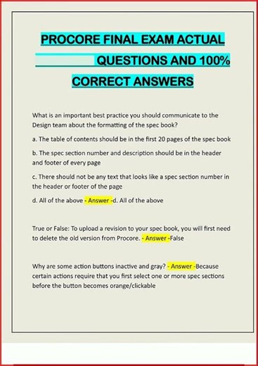 Procore Final Exam Actual Questions And 100 Correct Answersp video